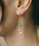 White Freshwater Pearl Turquoise Earrings - Secondary Image