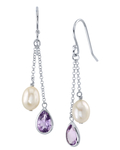 White Freshwater Drop-Shape Cultured Pearl & amethyst Earrings