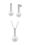 Akoya Pearl Dangling Diamond Pendant & Earrings