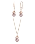 10-11mm Pink Freshwater Pearl Rose Gold Plated Olive Drop Pendant and Earrings Set