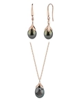 10-11mm Tahitian South Sea Pearl Rose Gold Plated Olive Pendant and Earrings Set