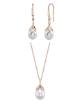 10-11mm Freshwater Pearl Rose Gold Plated Olive Drop Pendant and Earrings Set