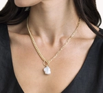 White Baroque Lenny Pearl Chain Necklace - Model Image