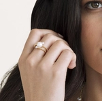 18K Gold White Freshwater Pearl Beaded Shay Ring - Model Image