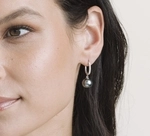 Tahitian South Sea Pearl & Diamond Huggie Aurora Leverback Earrings - Model Image