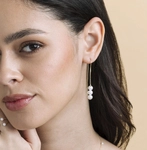 Triple White Freshwater Pearl Louise Earrings - Model Image