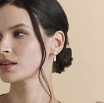 White Freshwater Mother of Pearl Kennedy Earrings - Model Image