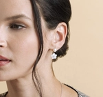 White Freshwater Pearl Removable Mother of Pearl Orchid Flower Earrings - Model Image