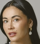 White Freshwater Baroque Hoop Pearl Goldie Earrings - Model Image