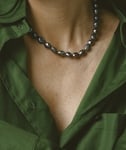 9-10mm Black Freshwater Baroque Pearl Necklace - Model Image