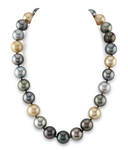 15-16mm Tahitian & Golden South Sea Multicolor Round Pearl Necklace - AAA Quality