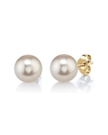7mm White Freshwater Round Pearl Stud Earrings - Premiere Quality - Third Image
