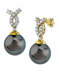 Tahitian South Sea Pearl & Diamond Swirl Earrings - Model Image