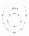 14K Gold Japanese Akoya Pearl Tincup Necklace, Bracelet, Earrings Set