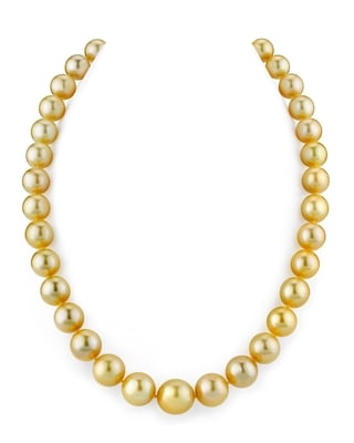 10-12mm Golden Round South Sea Pearl Necklace - AAA Quality