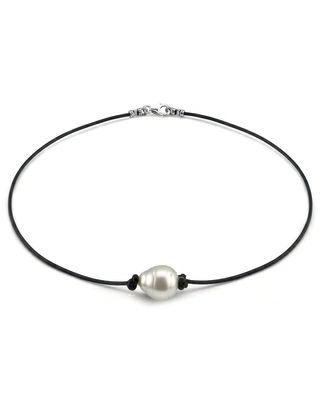 White South Sea Baroque Pearl Leather Necklace