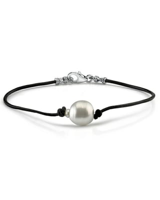 White South Sea Baroque Pearl Leather Bracelet - Various Sizes