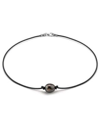 Tahitian Baroque Pearl Leather Necklace for Men