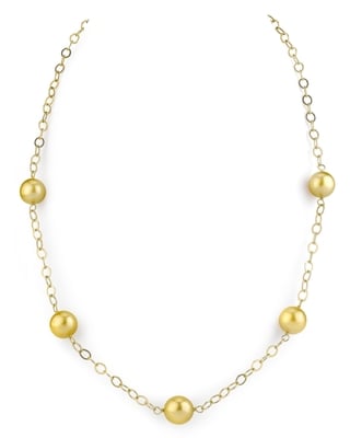 Golden South Sea Round Pearl Tincup Necklace