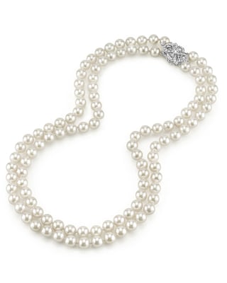 Japanese Akoya White Pearl Double Strand Necklace