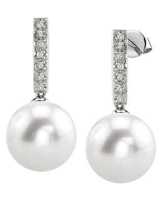 Freshwater Pearl Dangling Diamond Earrings