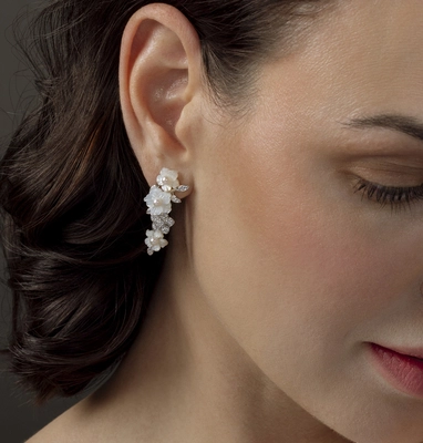 White Freshwater Pearl &amp; Mother of Pearl Flower Magnolia Earrings