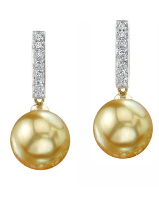 Golden Pearl Dangling Diamond Earrings