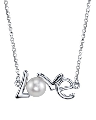White Freshwater Cultured Pearl Love Pendant Necklace for Women