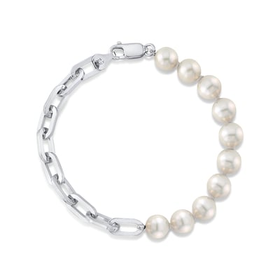 7mm White Freshwater Oscar Pearl & Chain Bracelet