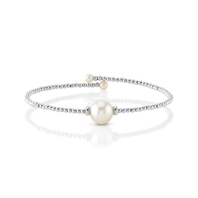 14K Gold White Freshwater Pearl Beaded Bangle Bracelet