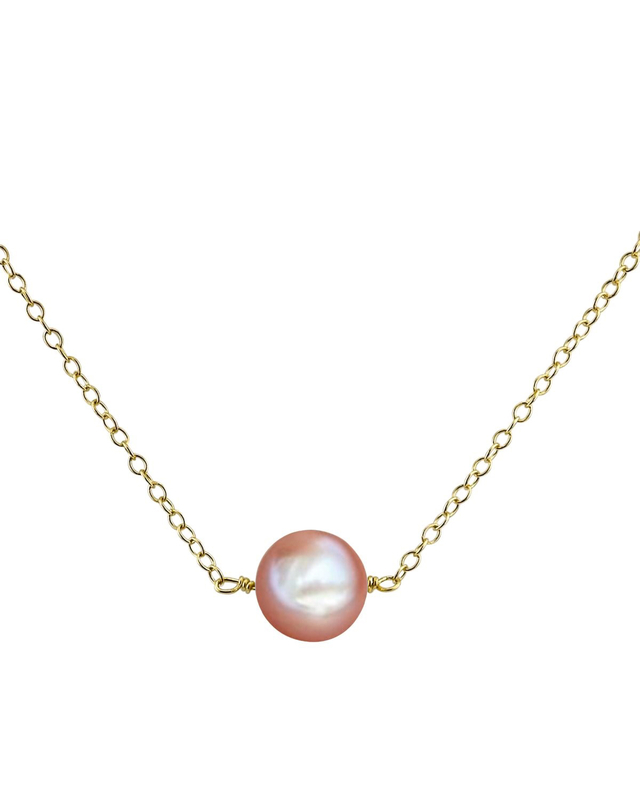 14K Gold Pink Freshwater Solitaire Pearl & Gold Pendant - Model Image