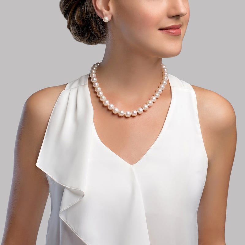 9.5-10.5mm White Freshwater Pearl Necklace - AAA Quality - Secondary Image