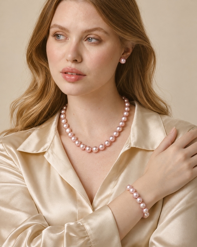 9.5-10.5mm Pink Freshwater Pearl Necklace - AAAA Quality - Secondary Image