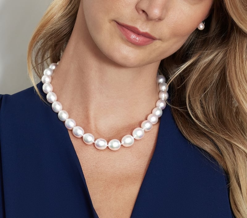 10-12mm White South Sea Drop Oval Pearl Necklace - AAA Quality - Model Image