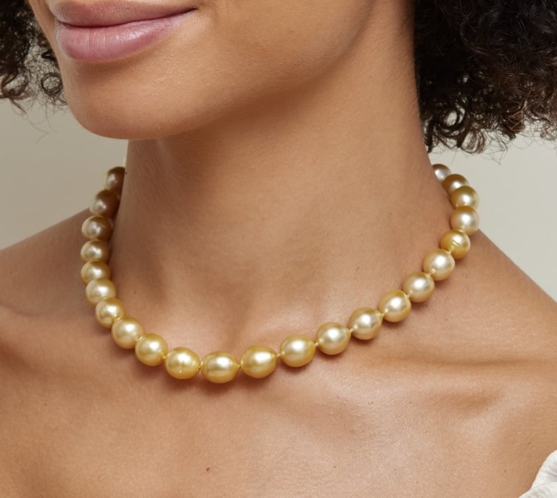 12-15mm Golden South Sea Pearl Necklace - AAAA Quality