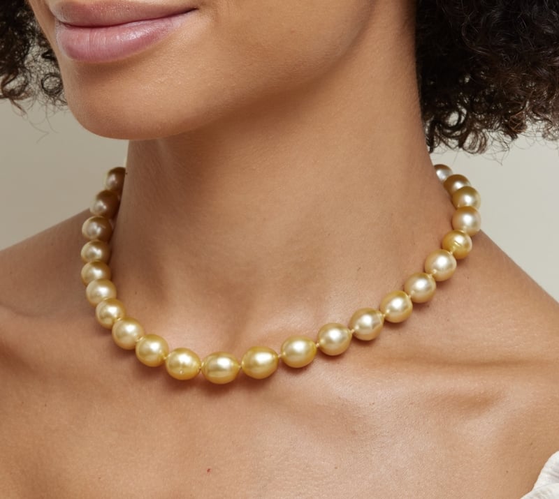 10-12mm Golden South Sea Pearl Necklace - AAAA Quality