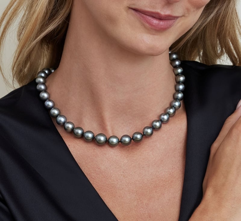 10-12mm Tahitian South Sea Pearl Necklace - AAAA Quality - Model Image