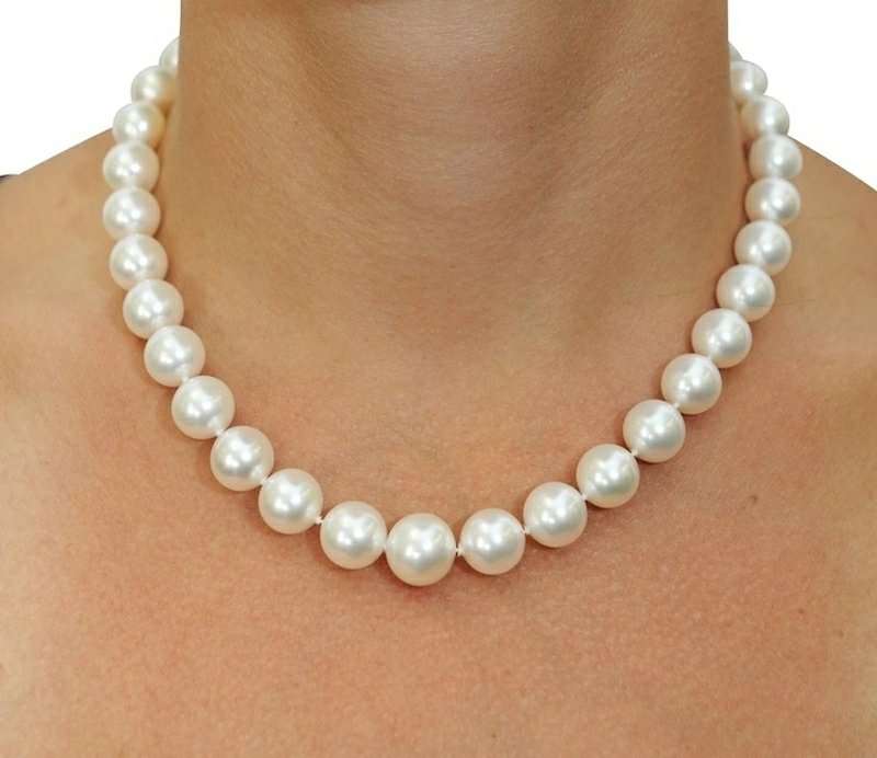 10-12mm White South Sea Round Pearl Necklace - AAA Quality - Secondary Image