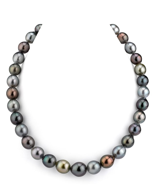 10-12mm Tahitian South Sea Multicolor Drop-Shape Pearl Necklace - AAAA Quality