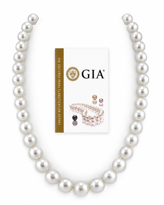 10-12mm White South Sea Round Pearl Necklace AAAA Quality - GIA Certified