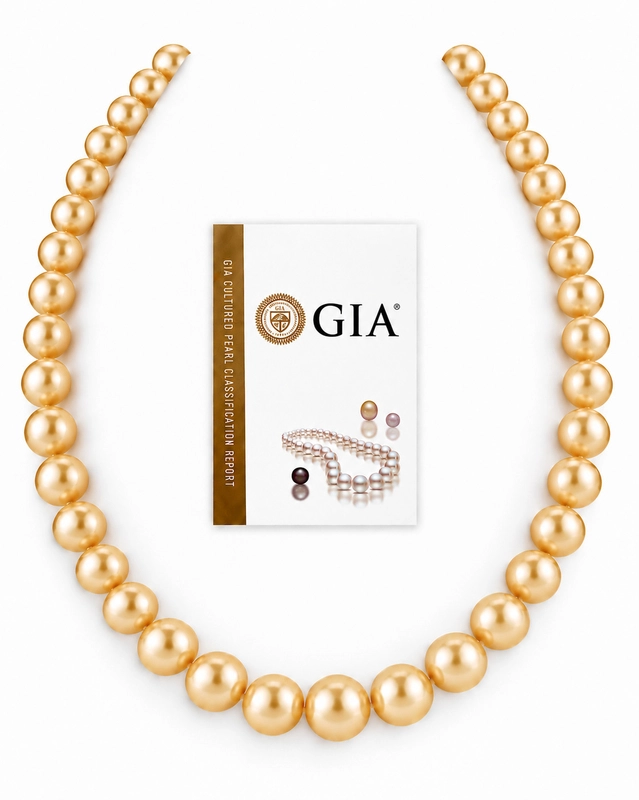 10-12mm Golden South Sea Round Pearl Necklace AAAA Quality - GIA Certified