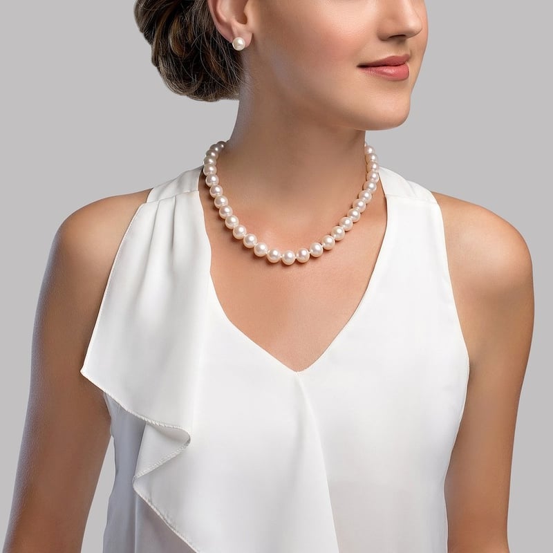 11.5-12.5mm White Freshwater Pearl Necklace - AAAA Quality - Model Image