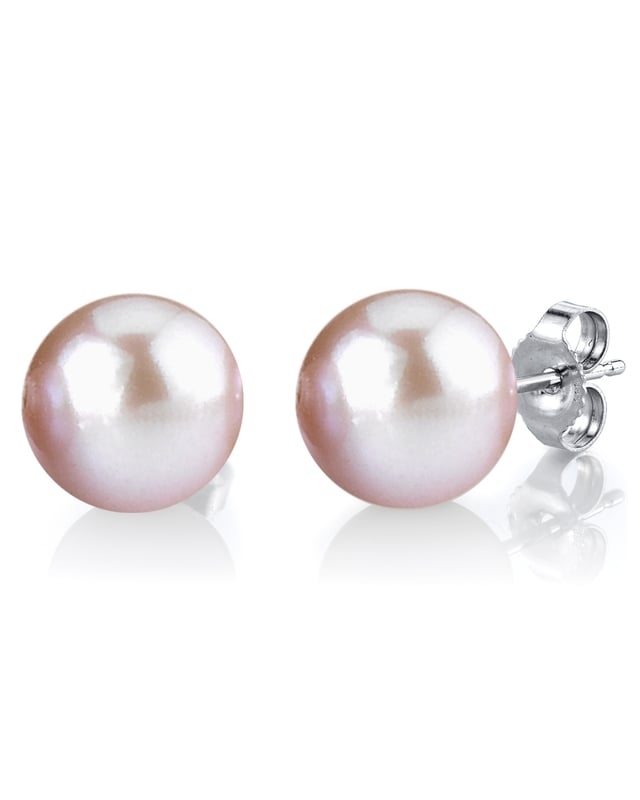 14k Gold Pink AAA Cultured Freshwater Pearl Stud Earrings 11.5-12mm 