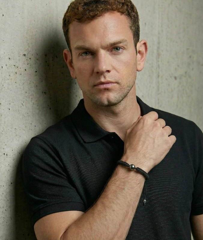 Tahitian South Sea Pearl Braided Wave Bracelet For Men - Various Sizes - Model Image