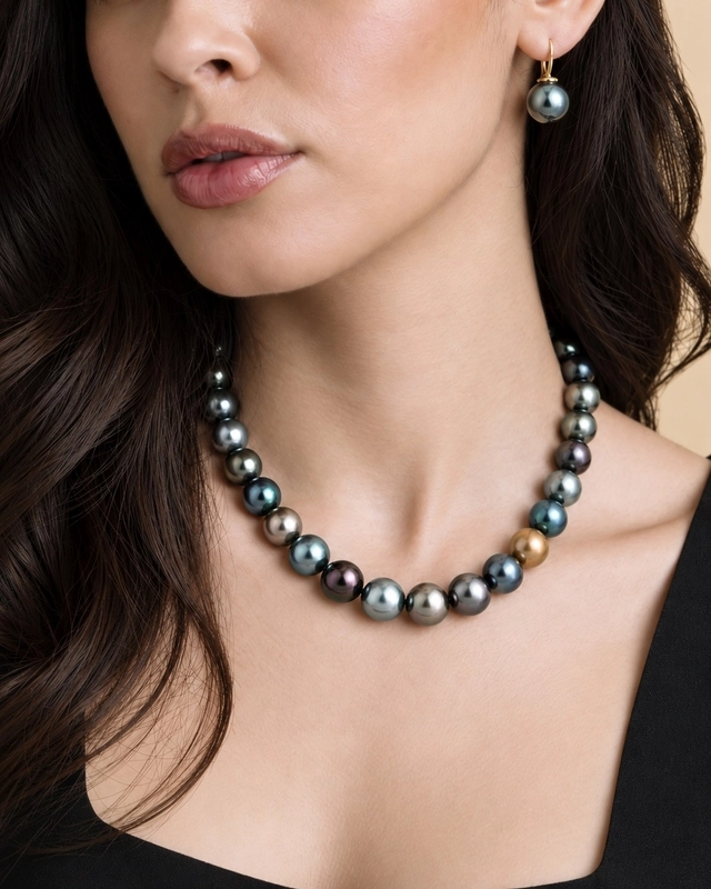 11-12mm Tahitian South Sea Multicolor Pearl Necklace - Secondary Image