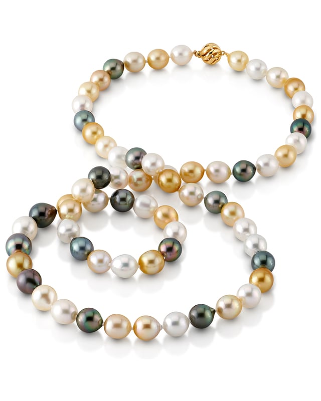 11-13mm Opera Length South Sea Multicolor Oval Pearl Necklace - AAAA Quality - Model Image