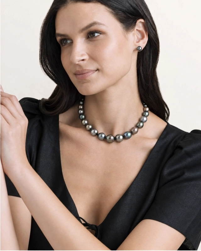 11-13mm Tahitian South Sea Multicolor Drop - Shape Pearl Necklace - Model Image