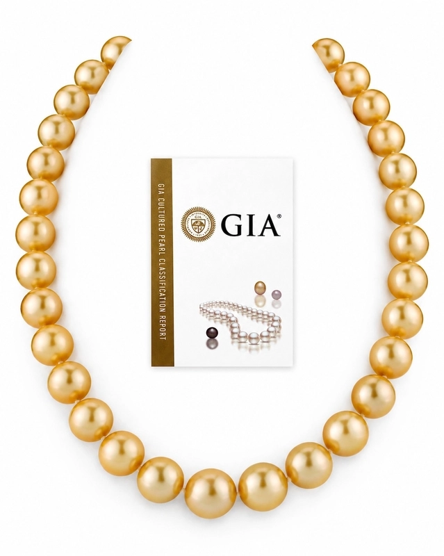 11-13mm Golden South Sea Pearl Necklace - GIA Certified