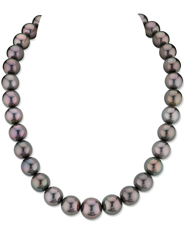 11-14mm Rare Peacock Eggplant Tahitian Round Pearl Necklace - GIA Certified