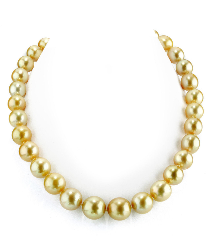 11-13mm Off-Round Golden South Sea Pearl Necklace - AAA Quality